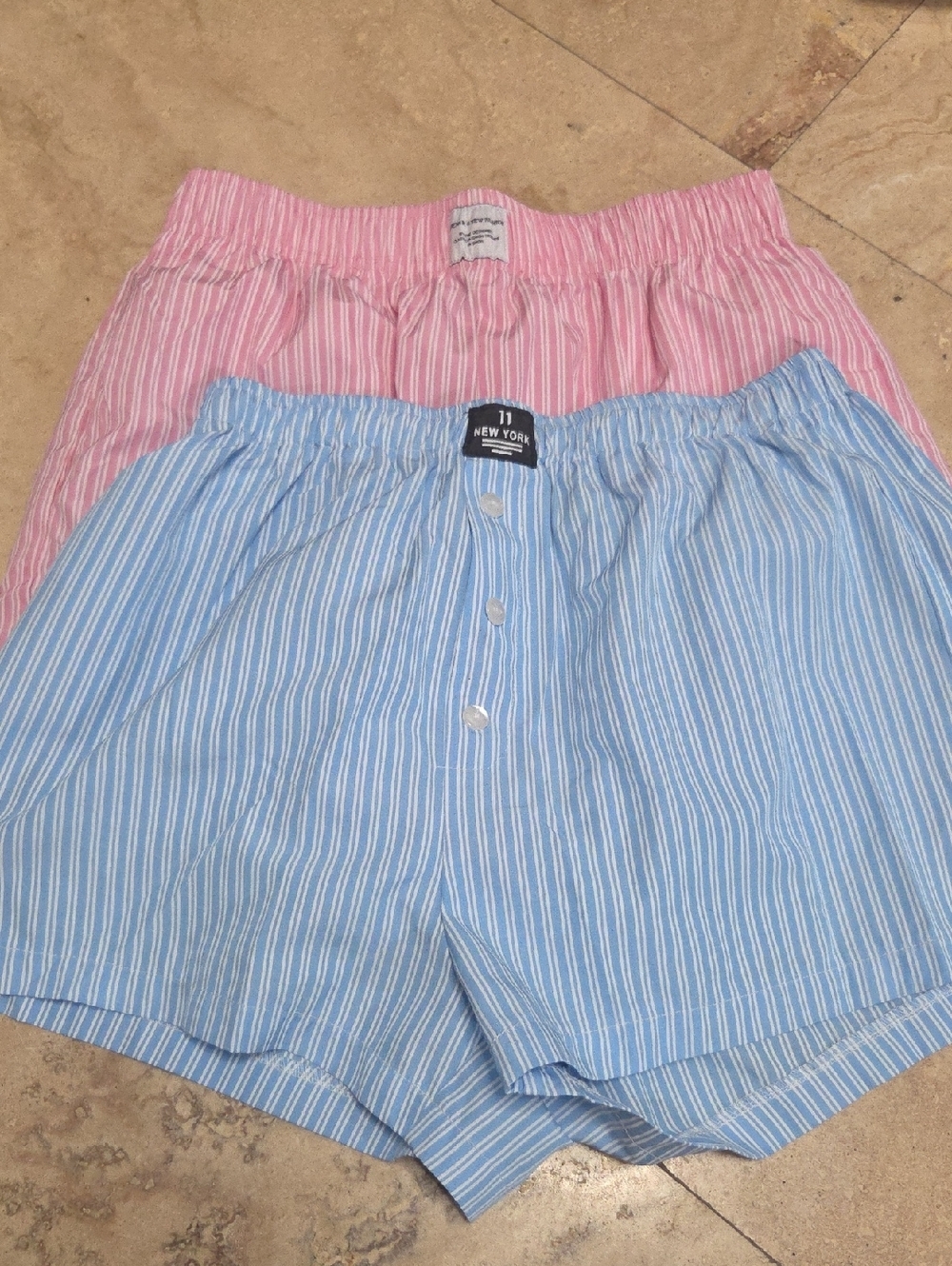 SHEIN Pink & Blue Striped Elastic Waist Shorts Set